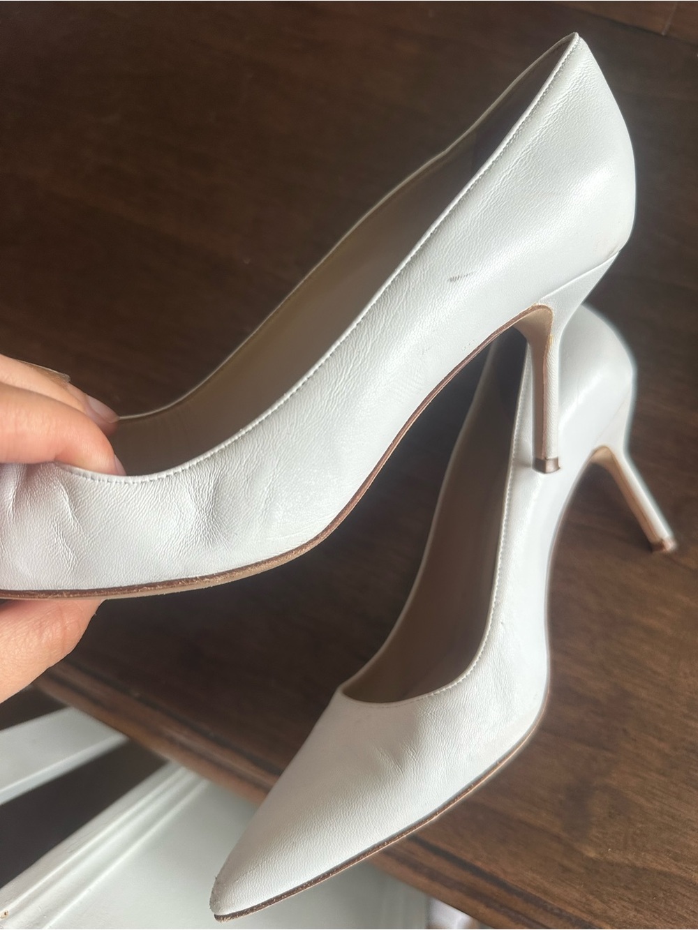 Manolo Blahnik White Leather Pointed Toe Pumps - Picture 3 of 8